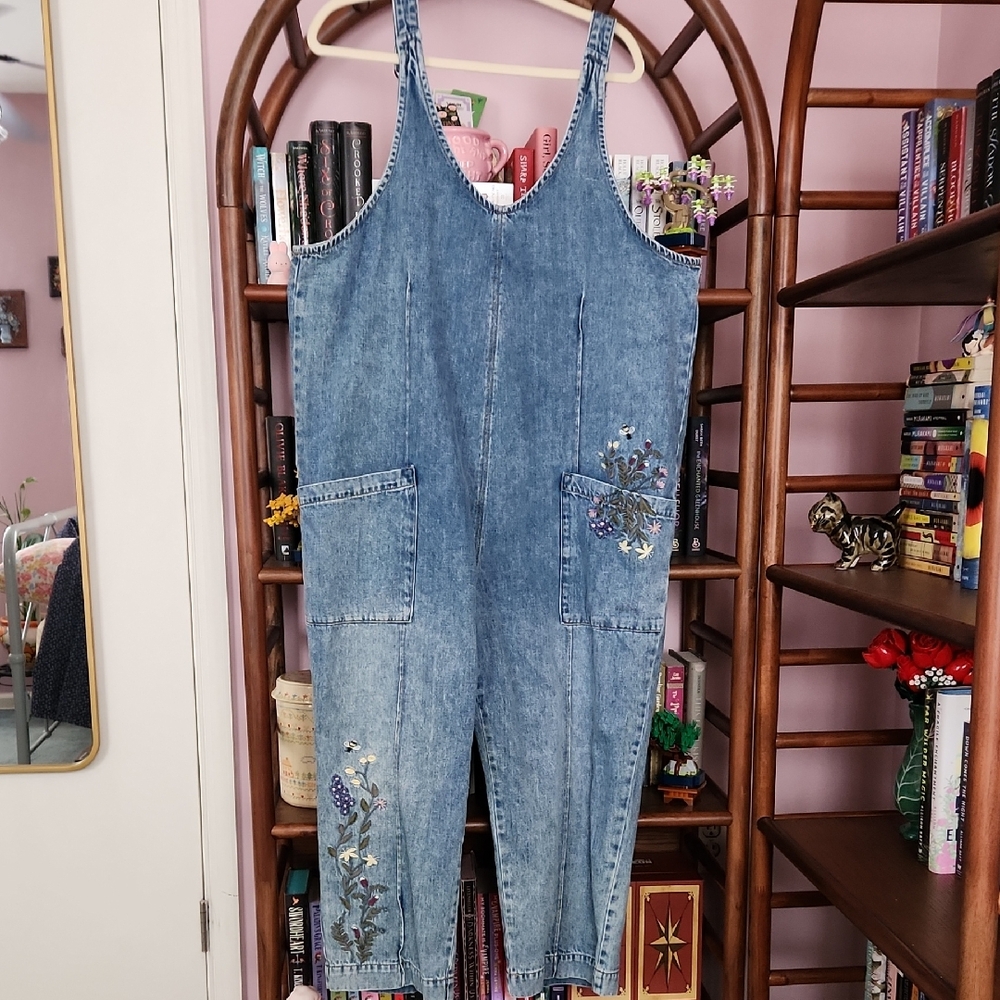 Coldwater Creek Embroidered Denim Jumpsuit XL